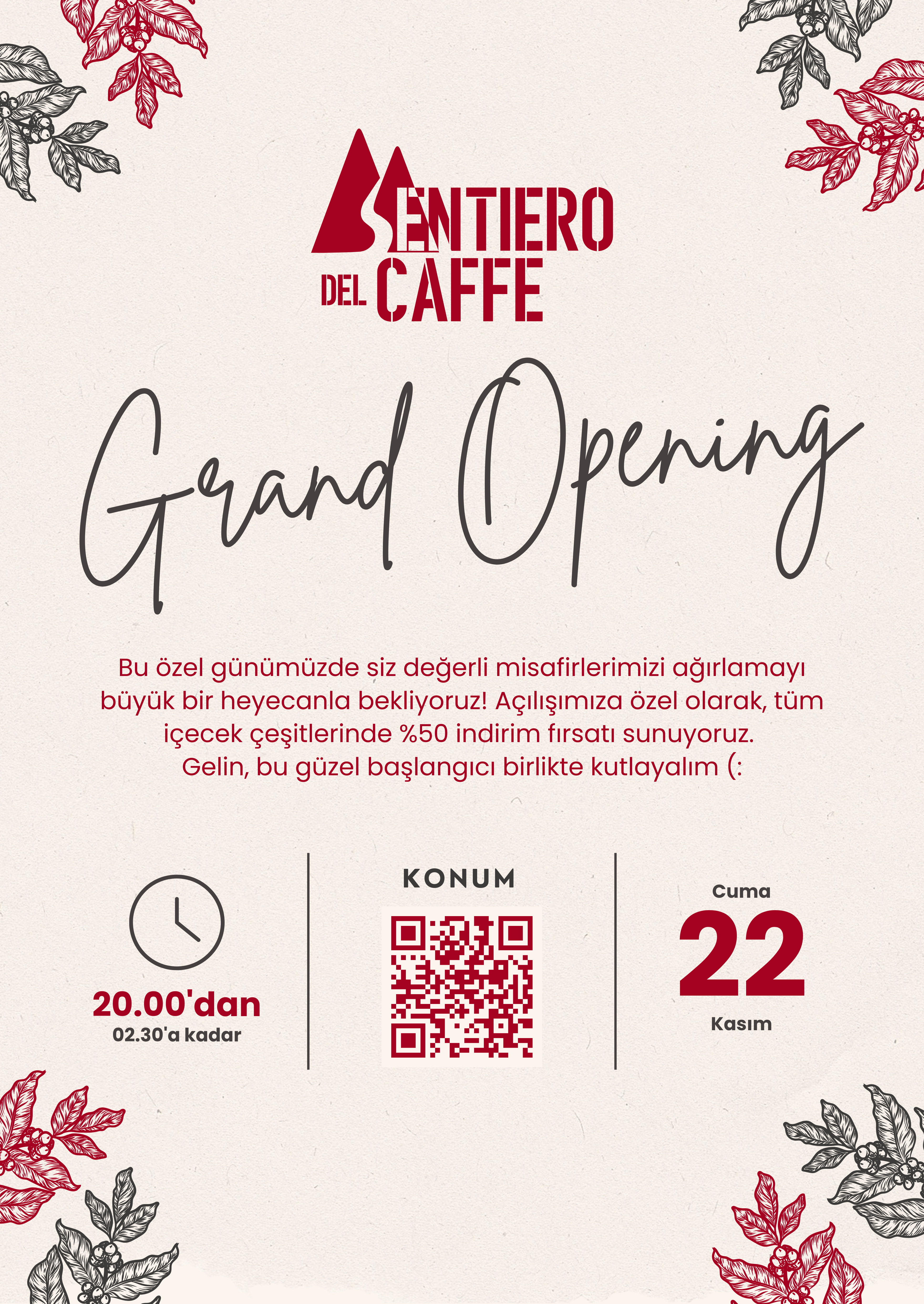 Sentiero Del Caffe Grand Opening Davetiyesi